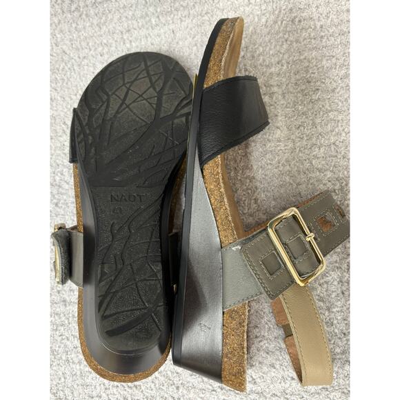 Naot Women's Black Grey Leather Wedge Heel Sandals Size 10 AS IS #59860 - Picture 6 of 7